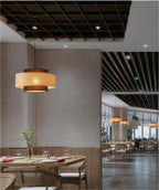 LIGHTLAND Rattan Farmhouse Pendant Light Fixture, Hand Woven Dining Room Pendant Light with Fabric Shade, Rustic Pendant Hanging Light Fixture for Kitchen Island Rattan Pendant Lighting 20'' - color: Style A, 20 Inch