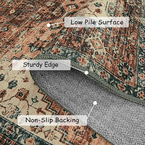 Moynesa Washable Vintage Bathroom Rug, Small Area Rug 2x3 Entryway Rug Indoor Door Mat, Boho Kitchen Rugs Non Skid Non Slip, Non-Shedding Ultra-Thin Oriental Throw Carpet for Bedroom Decor - color: Brick Red, size: 2' x 3'
