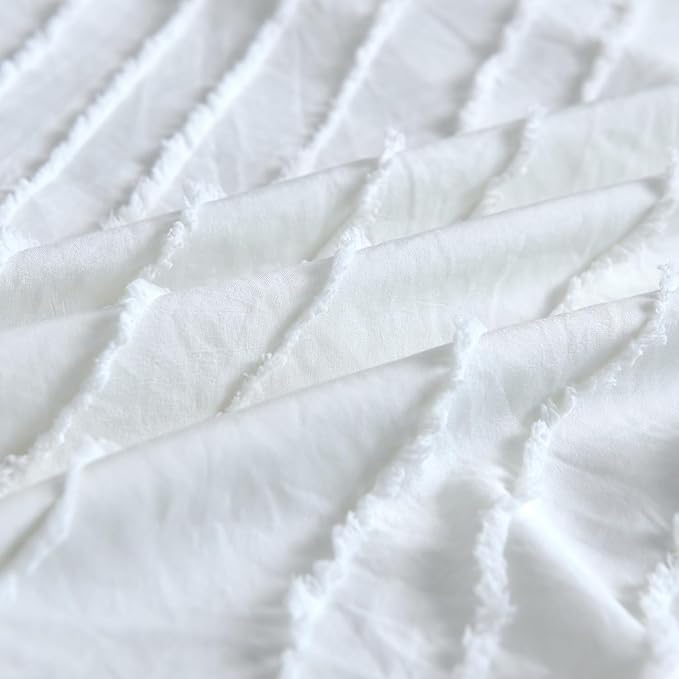 Queen Pillow Shams 2 Pack, Queen Size Pillowcases, Soft Microfiber Geometric Striped Tufted Pillow Covers with Envelope Closure, Ivory, 20x30 Inches
