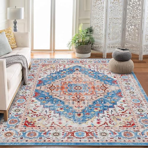 GarveeHome Boho Area Rugs for Living Room Large Machine Washable Stain Resistant Non-Slip Rugs for Bedroom, Entryway Kitchen Playroom Nursery Office, Ultra Soft Vintage Carpet - color: Mutilcor, size: 5'x7'