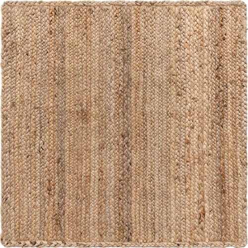 Rugs.com - Braided Jute Rug – 3 Ft Square Natural Jute Rug – Eco-Friendly Coastal Style for Entryways and Kitchens - size: 3'3" x 3'3" (Square)