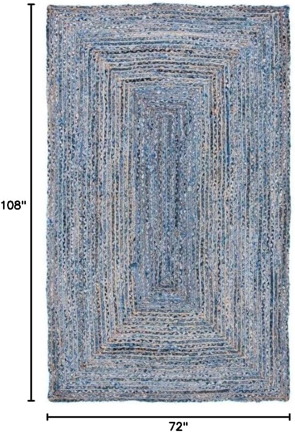 SAFAVIEH Area Rug 6x9 - Cape Cod Collection - Blue & Natural Brown, Handmade Jute & Cotton, Woven Braided Design (CAP202M)