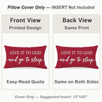 Decorative Throw Pillow Covers 12x20 Inch Set of 2 – Crimson Red Christian Lumbar Pillowcase – Give It to God and Go to Sleep/Relax God’s Got This – Christmas Faith Bedroom Bed Decor