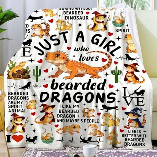 Bearded Dragon Blanket Lizard Gifts for Reptile Lovers Girls Kids Women Adults,Soft Flannel Bearded Reptiles Plush Throw Blanket for Bed Sofa Couch 50"x40" - color: Bearded Dragon, size: 50"x40"