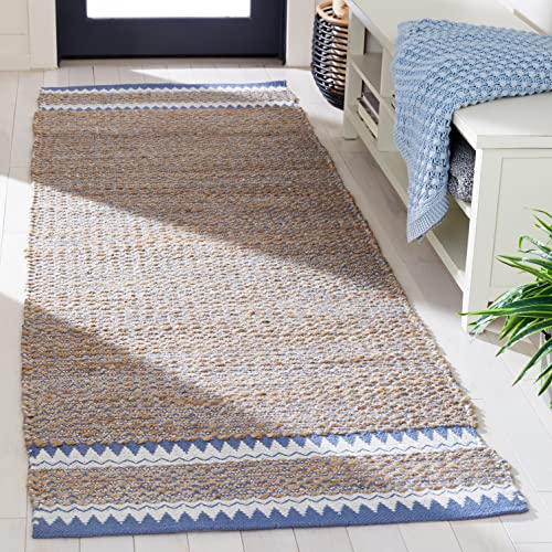 SAFAVIEH Natural Fiber Collection Runner Rug - 2'6" x 8', Natural & Blue, Handmade Farmhouse Boho Coastal Rustic Jute, Ideal for High Traffic Areas in Living Room, Bedroom (NF874M) - color: Natural/Blue, size: 2'6" x 8' (Runner)