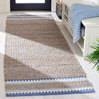 SAFAVIEH Natural Fiber Collection Runner Rug - 2'6" x 8', Natural & Blue, Handmade Farmhouse Boho Coastal Rustic Jute, Ideal for High Traffic Areas in Living Room, Bedroom (NF874M) - color: Natural/Blue, size: 2'6" x 8' (Runner)