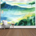 EMMTEEY Landscape Tapestry - Colorful Mountain Watercolor Painting Outdoor Nature Rain Forest Green 60X40 - Present for Families