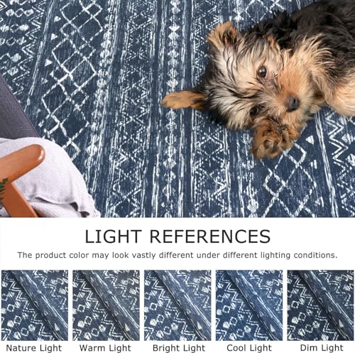 KUTA Moroccan Rugs for Entryway, 2x3 Navy Blue Entrance Small Area Rug, Non-Slip Washable Ultra Soft Vintage Geometric Low-Pile Indoor Door Mat Floor Carpet for Kitchen - color: Navy Blue/White, size: 2' x 3' (Rectangular)