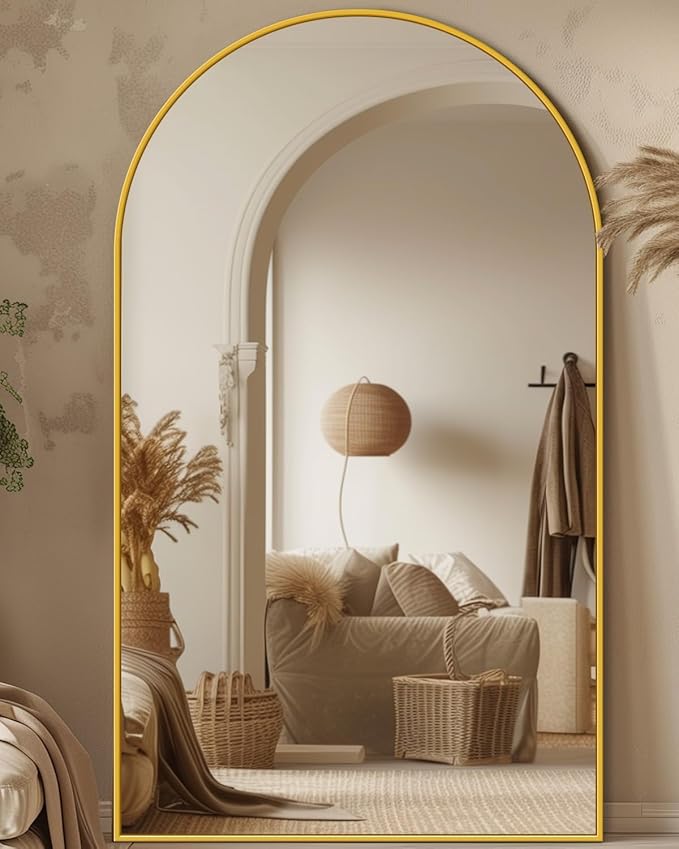 Antok 72" x44” Arched Full Length Floor Mirror, Gold Aluminum Frame, Free Standing/Wall Mount/Leaning for Bedroom, Living Room, Dressing Room