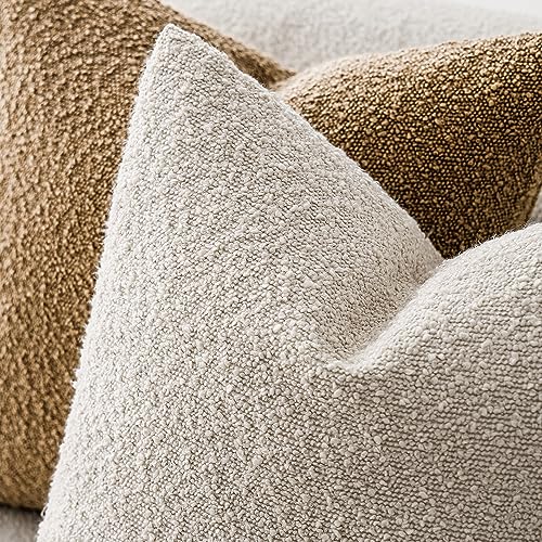 Foindtower Set of 2, Decorative Textured Boucle Throw Pillow Covers Accent Solid Pillow Cases Neutral Cozy Couch Cushion Case for Chair Sofa Bedroom Living Room Home Decor 16 x 16 Inch Ivory Beige - color: Beige, size: 16" x 16" (Pack of 2)