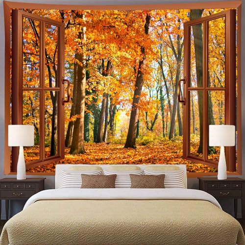 Aidatain Fall Tapestry Wall Hanging Autumn Maple Tree Forest Scenery Size 80" L x 60" W Flannel Fabric Art Tapestries,for Living Room Dorm Bedroom Home GTDWAT343 - color: Autumn Maple Tree Forest