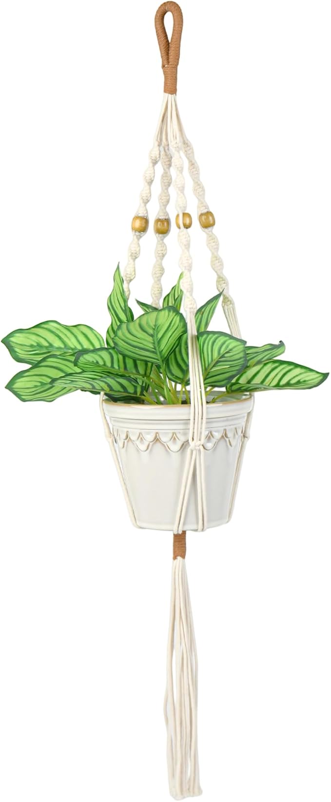 BB FUN HOUSE Plant Hanger Indoor Hanging Planter Basket with Wood Beads Decorative Flower Pot Holder No Tassels for Indoor Outdoor Boho Home Decor 35 Inch (POTS NOT Included)