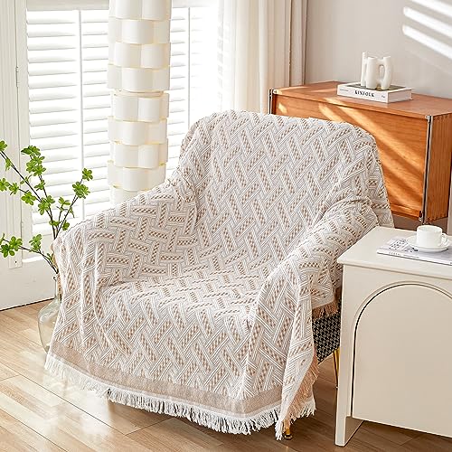 AIVIA Slipper Chair Cover Sheet Blanket, Reversible Anti Slip Throw Cushion Covers for Single Seat Chair Recliner Armchair Ottomans Furniture Decorations Protector Slipcover (White Khaki, 51"x71") - color: Khaki White, size: 51” x 71”