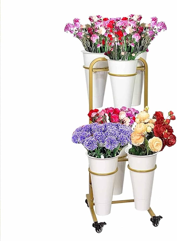Movable Plant Display Stand Flower Pot Holders For Indoor Plants Heavy Duty Moving Plant Cart Shelf, With Wheels