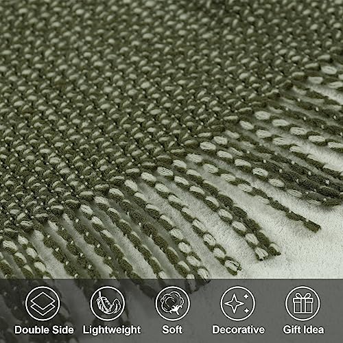Blagic Knitted Throw Blanket for Couch, Soft Farmhouse Throw Blanket with Tassels,Home Decorative Lightweight Blankets,Spring Throws for Bed/Chair/Sofa,Wheat Textured (Green & White,50" W x 60" L) - color: Green & White, size: 50 × 60 in