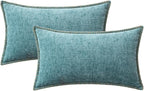 MIULEE Pack of 2 Couch Throw Pillow Covers 12x20 Inch Smoke Blue Farmhouse Decorative Pillow Covers with Stitched Edge Soft Chenille Solid Dyed Spring Pillow Covers for Sofa Bed Living Room