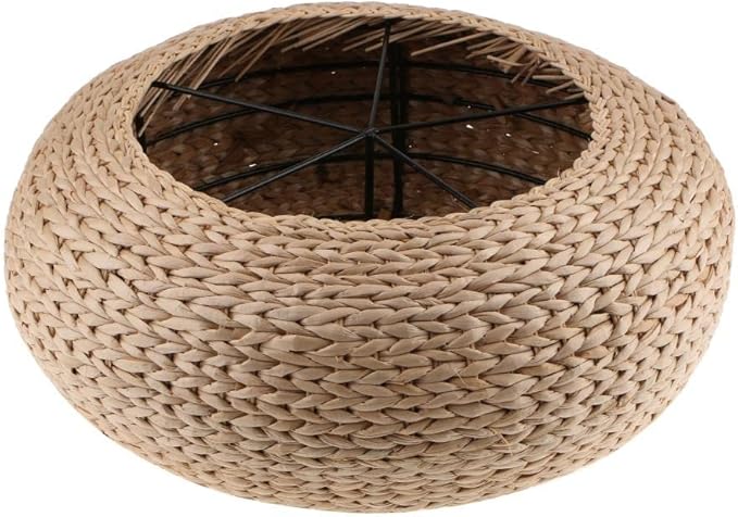 Knitted Straw Flat Seat Cushion, 15.7inch Round Pouf Tatami Cushion Floor