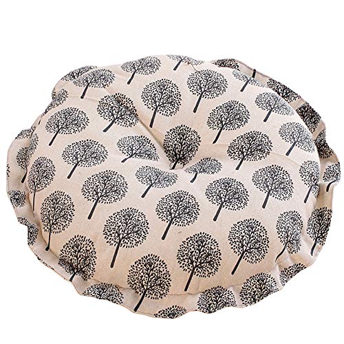 vctops Boho Soft Round Floor Pillow Cushion with Ruffles, Cotton Linen Print Chair Pad Tatami for Meditation, Yoga, Living Room, Balcony (Tree Beige,16"x16"x4") - color: Tree Beige, size: 16"x16"x4"/43x43x10cm