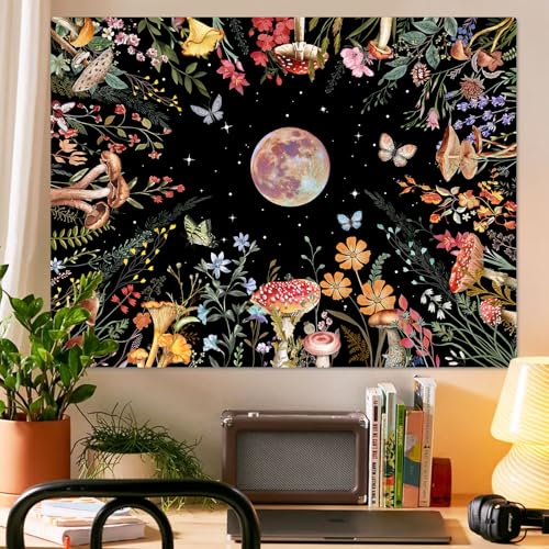 Kanuyee Boho Moon Tapestry Colorful Floral Wall Tapestry, Cute tapestries for Bedroom Ceiling Tapestries Wall Hanging for Bedroom Living Room Decor Moon-2 60"x80" - color: Cloud White, size: 80"L x 60"W
