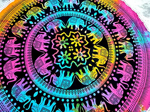 Round Tapestry Indian Mandala Roundie Beach Throw Tapestry Hippy Boho Gypsy Cotton Tablecloth, Round Yoga, Picnic Sheet (42 Inches, Multi Color) - color: Multi Color, size: 42"L x 42"W