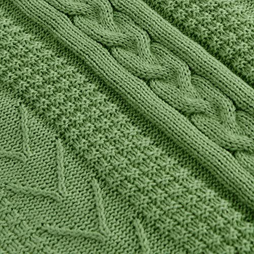 Longhui bedding Sage Green Acrylic Cable Knit Sherpa Throw Blanket - Thick, Soft, Big, Cozy Knitted Fleece Blankets for Couch, Sofa, Bed - Large 60 x 80 Inches Coverlet All Season - color: Sage Green, size: 60"x80", Oversize