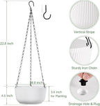 Set of 2 White Hanging Planters for Outdoor Indoor Plants, 8 Inch Self-Watering Hanging Plant Pots with Drainage Hole & Plug (Hooks)