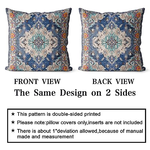 Snycler Boho Throw Pillow Covers 20x20 inch Set of 2 Boho Rug Carpet Double Sided Pattern Cotton Soft Pillow Case Cushion Cover Pillowcase for Couch Sofa Bed Decorative (Blue) - color: Boho-1, size: 20" x 20" (Pack of 2)