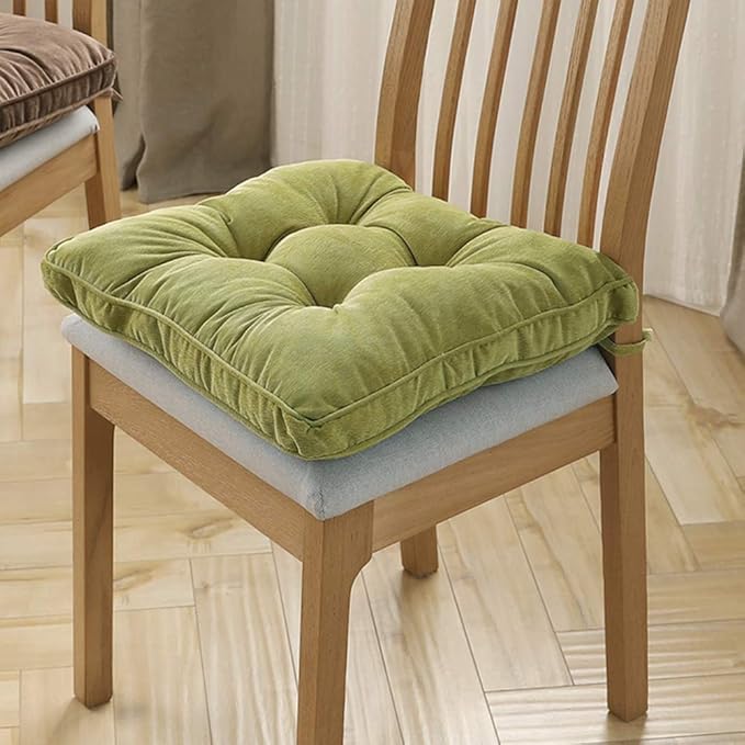 Tiita Chair Pads for Dining Chairs, Seat Cushions with Ties 18x18 Inches, Square Pillows Pad Set of 2 for Kitchen, Green