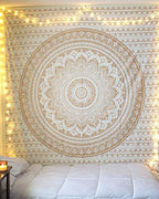 Popular Handicrafts Th566 Twin Original Gold Ombre Tapestry Indian Mandala Wall Art, Hippie Tapestry Wall Hangings, Bohemian Bedspread with Metallic Shine (215x140) cms - color: Gold, size: 82"L x 54"W