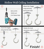 2 Sets Heavy Duty Swag Ceiling Hooks 2.4 Inch, Chrome Finish, Holds Up to 30lbs, for Hanging Plants & Lights, Easy Install on Wood, Concrete & Drywall (Chrome)