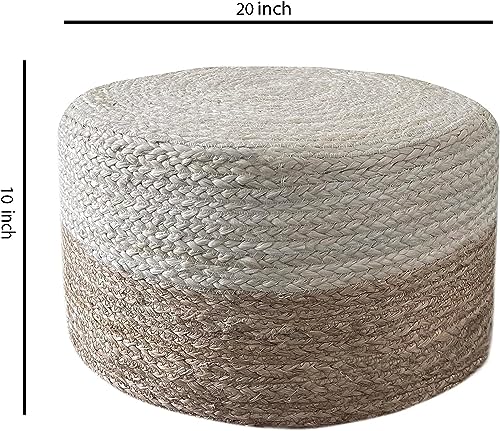 Jute Pouf Ottoman | Footrest Pouf | Hand Braided - Round Boho Pouffe - for Living Room, Bedroom, Nursery (20"x20"x10") Ivory - color: Ivory, size: 20"D x 20"W x 10"H
