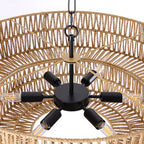 26 Inch Boho Rattan Chandelier, 6-Lights Hand Woven Bohemian Chandeliers with 2-Tier Drum Wicker Shade, Modern Farmhouse Large Pendant Light Fixture for Dining Room Living Entryway Bedroom - color: Black Metal, size: 26 Inch