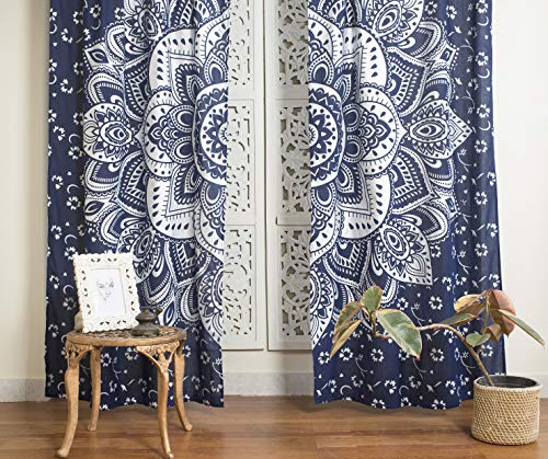 Popular Handicrafts Indian Hippie Bohemian Beautiful Ombre Color Mandala Curtain Panels Blue Silver - color: Blue Silver, size: 38"W x 83"L (Pack of 2)