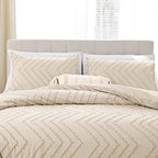 Nanko Pillow Case/Pillow Shams Queen Set of 2, Beige Cream Tan Tufted Jacquard Boho Soft Shabby Chic Microfiber Pillow Covers, for Home Hotel Bed, Farmhouse Modern for Men and Women, 20 x 30 inch