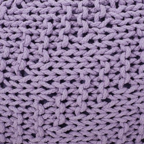 Round Boho Pouf Ottoman - Cable Knitted Cord Boho Pouffe - Stuffed Poof Accent Beanbag Footrest for Living Room - Nursery - Bedroom - Covered Patio - Study Nook (20"x20"x13") (Lavender) - color: Lavender