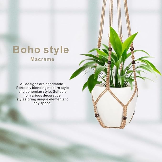1 Pack Macrame Plant Hanger,Hanging Plant Holder, Boho Home Decor Hanging Basket with Wood Beads,Hanging Planters for Indoor Plants,Plant Hanger Indoor 43" Brown (POTS NOT Included)