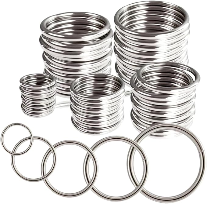 Ewparts Metal O Rings Assortment Multi Size Metal Rings for Crafts 50 Pack 3mm Thick Welded Heavy Duty Macrame O-Ring for Sewing,Dog Leash,Dog Collor,Macrame Plant Hanger,Crafting,Jewellry Making