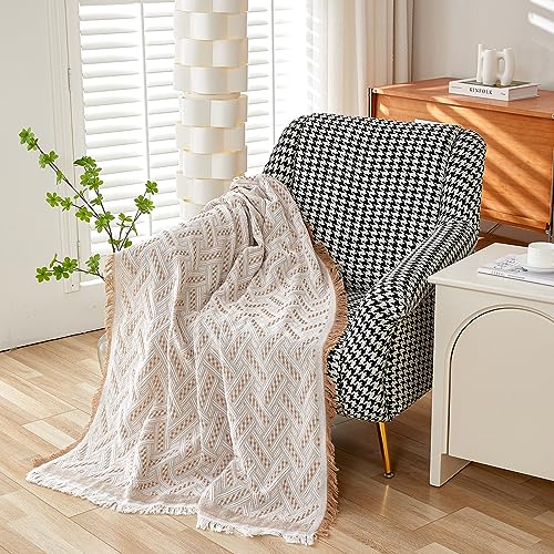AIVIA Slipper Chair Cover Sheet Blanket, Reversible Anti Slip Throw Cushion Covers for Single Seat Chair Recliner Armchair Ottomans Furniture Decorations Protector Slipcover (White Khaki, 51"x71") - color: Khaki White, size: 51” x 71”