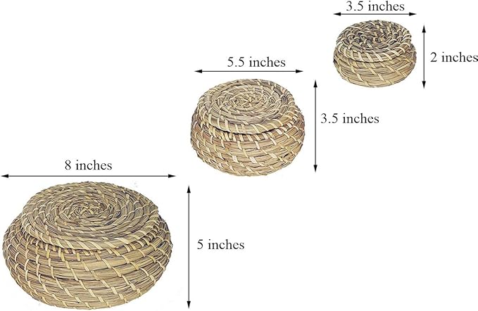 Set of 3 Round Handmade Seagrass Woven Basket with Lid – Handwoven Natural Box Storage for Accessories, Candy, Home Decor, Plant Pot, Vintage Jar Bathroom Kitchen - Elegant Design Bin (Style 4)