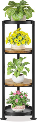 LASZOLA 4 Tier Black Plant Stand Indoor for Large Tall Heavy Duty Flower Planter, Metal Vertical Multi Level Rack for Narrow Floor Corner, Sturdy Round Holder Organizer, Modern, Mid Century, Farmhouse