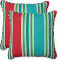 Pillow Perfect Stripe Indoor/Outdoor Accent Throw Pillow, Plush Fill, Weather, and Fade Resistant, Throw - 16.5" x 16.5", Green/Pink Aruba, 2 Count