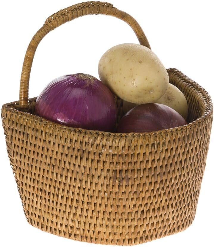 KOUBOO La Jolla Rattan Wall Storage Basket with Handle, Hanging Basket, Decorative, Storage Bin for Plants, Flowers, Home Office Organizer, Honey Brown, Small