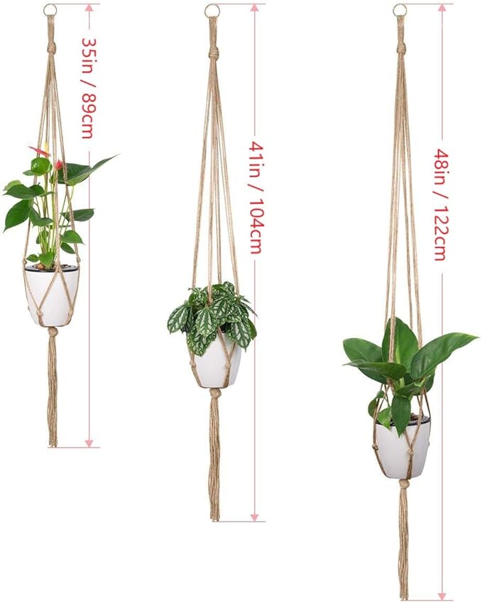 6 Pcs Macrame Plant Hanger Basket Liners with Country Style Natural Jute, Elegant for Home Garden, Patio and Office, Indoor & Outdoor Decoration(48", 41", 35")