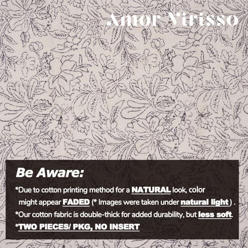 Amor Virisso Floral Throw Pillow Covers 20x20 Set of 2 Vintage Block Print Pillow Covers Decorative Pillow Covers Couch Pillows for Living Room Farmhouse Accent Sofa Pillows, Black/Sand - color: Black/Sand, size: 20" x 20" (Pack of 2)