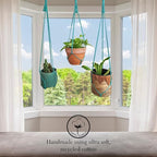 Set of 3 Macrame plant hanger for pots 4-10” live plants indoor and outdoor decor hanging plant holder Boho décor Plant stand Indoor plant shelf for Hanging planter for plant pots (Ocean Teal)