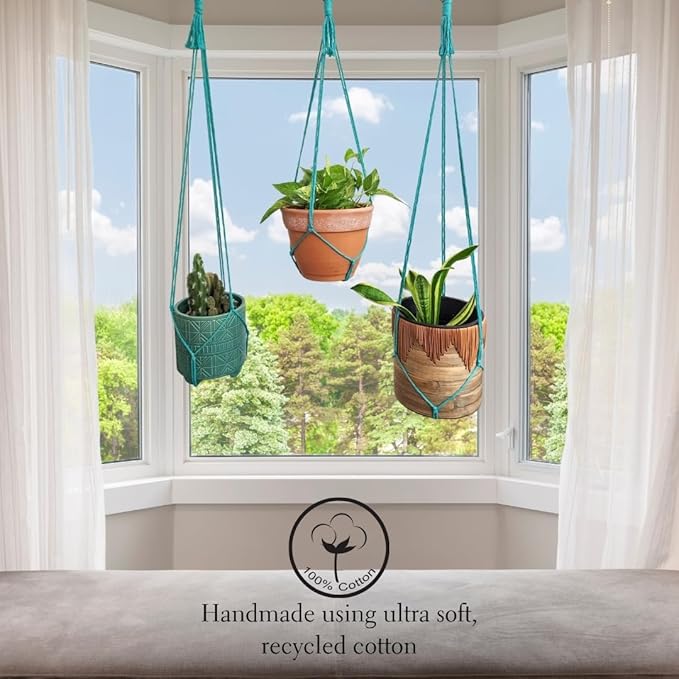 Set of 3 Macrame plant hanger for pots 4-10” live plants indoor and outdoor decor hanging plant holder Boho décor Plant stand Indoor plant shelf for Hanging planter for plant pots (Ocean Teal)