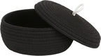 Sea Team Round Cotton Rope Storage Basket with Lid, Decorative Woven Storage Bin, Pot, Caddy, Organizer, Container for Snacks, Towels, Plants, 10 x 4.5 Inches (Small, Shallow, Black)