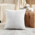 Fancy Homi 2 Packs White Samll Decorative Throw Pillow Covers 14x14 Inch with for Couch Bed Sofa, Rustic Farmhouse Boho Home Decor, Soft Corss Patchwork Corduroy Square Cushion Case 35x35 cm