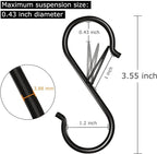 8 Pack S Hooks for Hanging, 3.5 inch Heavy Duty Metal S Hooks with Safety Buckle S Shaped Hooks Pot Rack Closet Hooks for Hanging Plants, Clothes, Kitchen Utensil, Pots, Pans, Bags (Black)