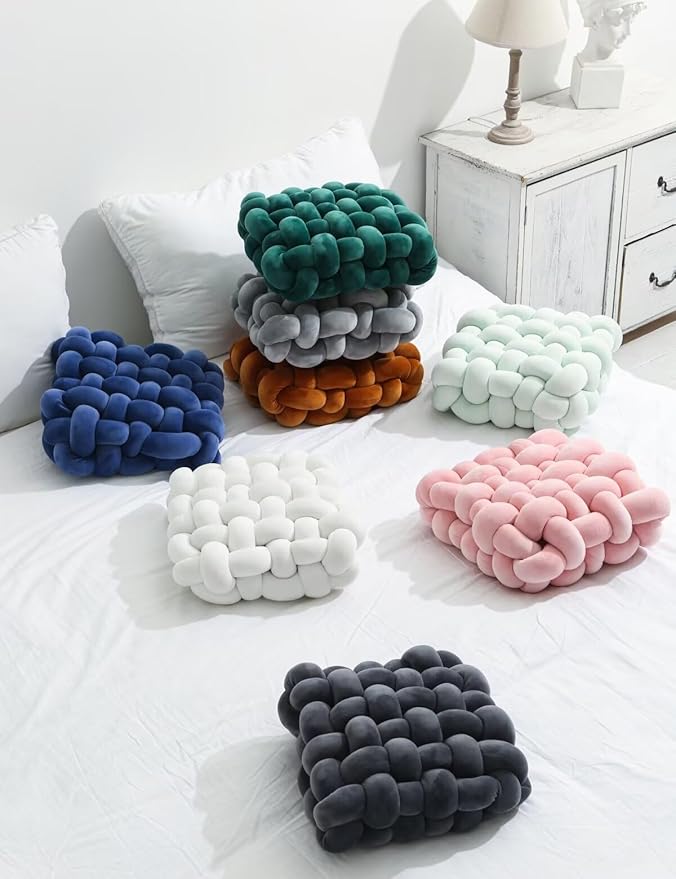 Knot Pillow Meditation Cushion Large Floor Cushions for Sitting Funky Throw Pillows Chair Pillows Soft Pads Square Knotted Seat Cushions for Home Decoration Living Room Bedroom Sofa Couch Grey